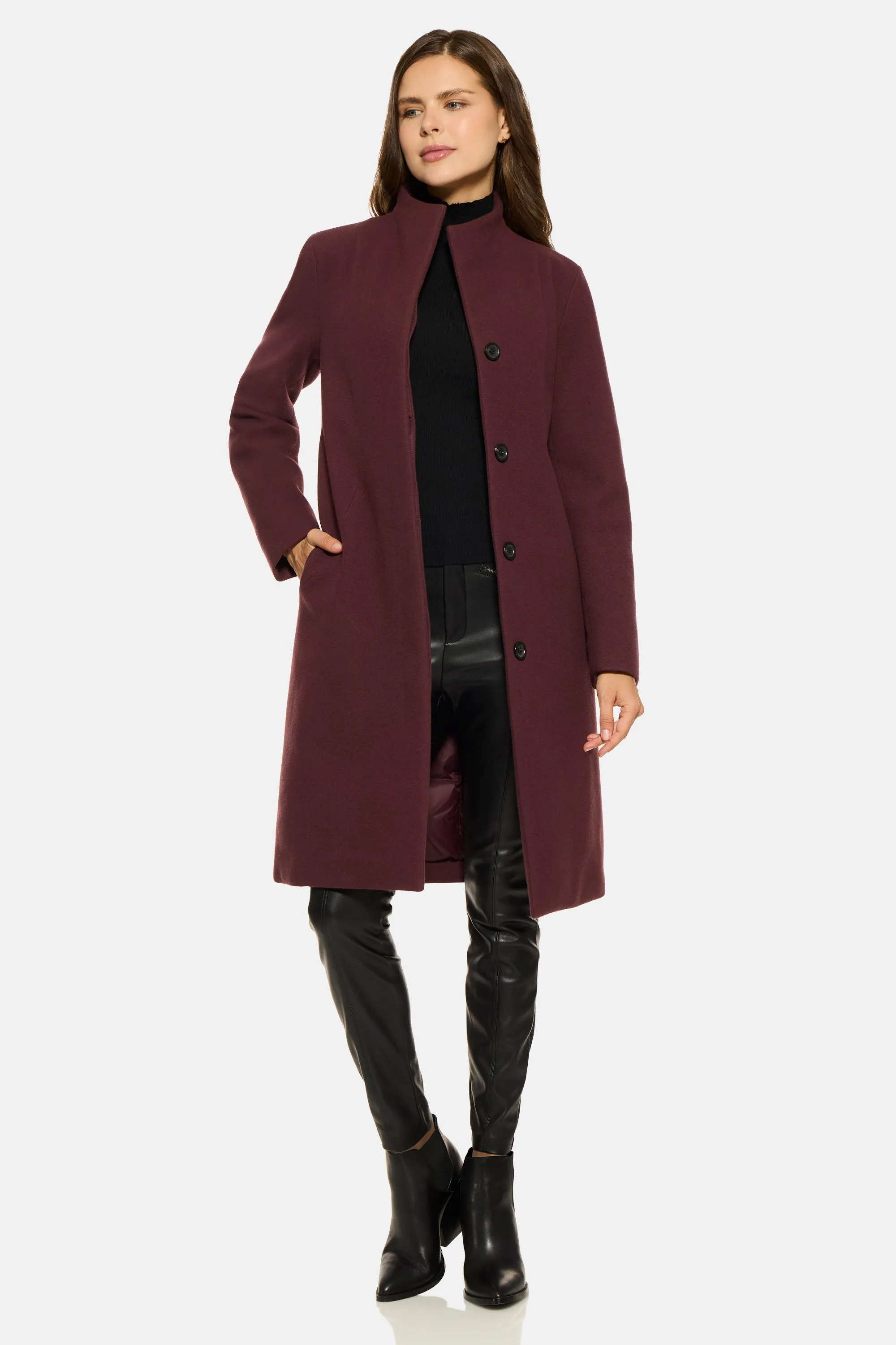 Stand Collar City Coat, Burgundy