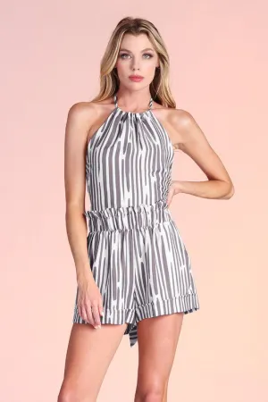 STRIPE WRAP OPEN BACK ROMPER