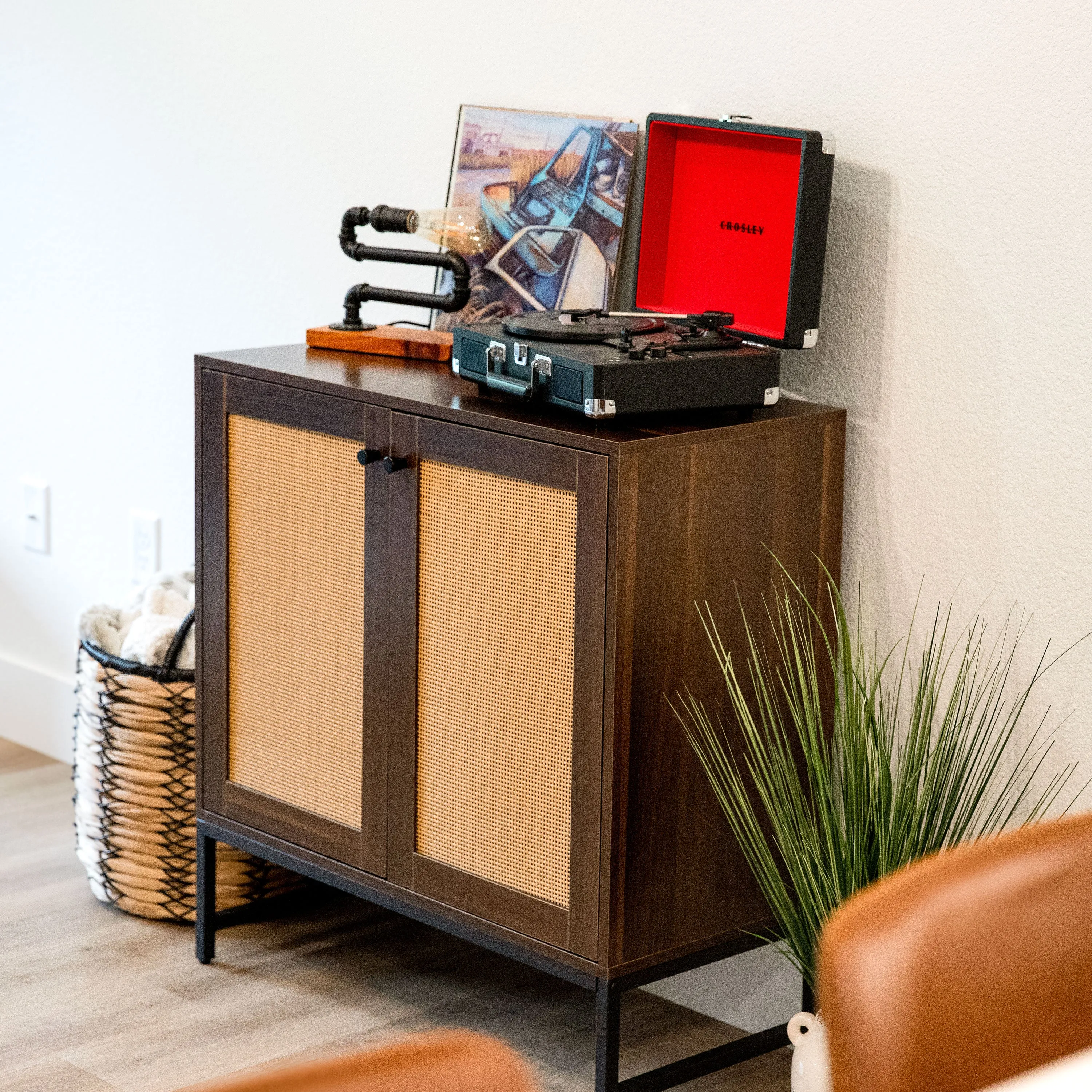 Sunnydaze 2-Door Sideboard Storage Cabinet with Shelf and Rattan Doors