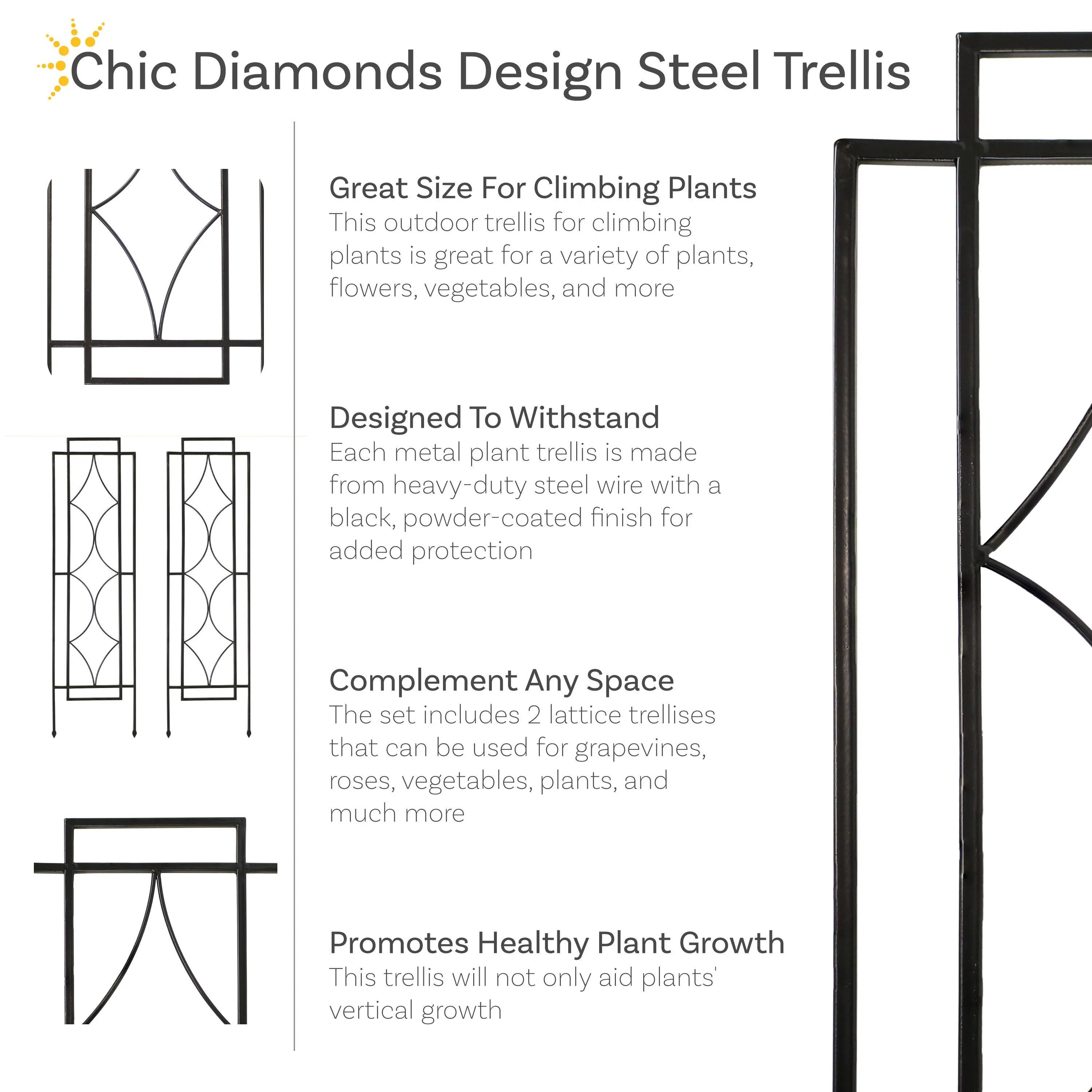 Sunnydaze 2-Piece Chic Diamonds Garden Trellis for Climbing Plants