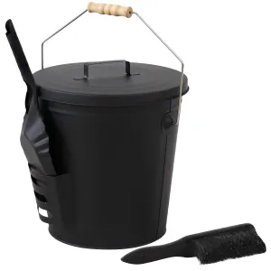 Sunnydaze 5-Gallon Fireplace Ash Bucket with Lid and Shovel and Brush