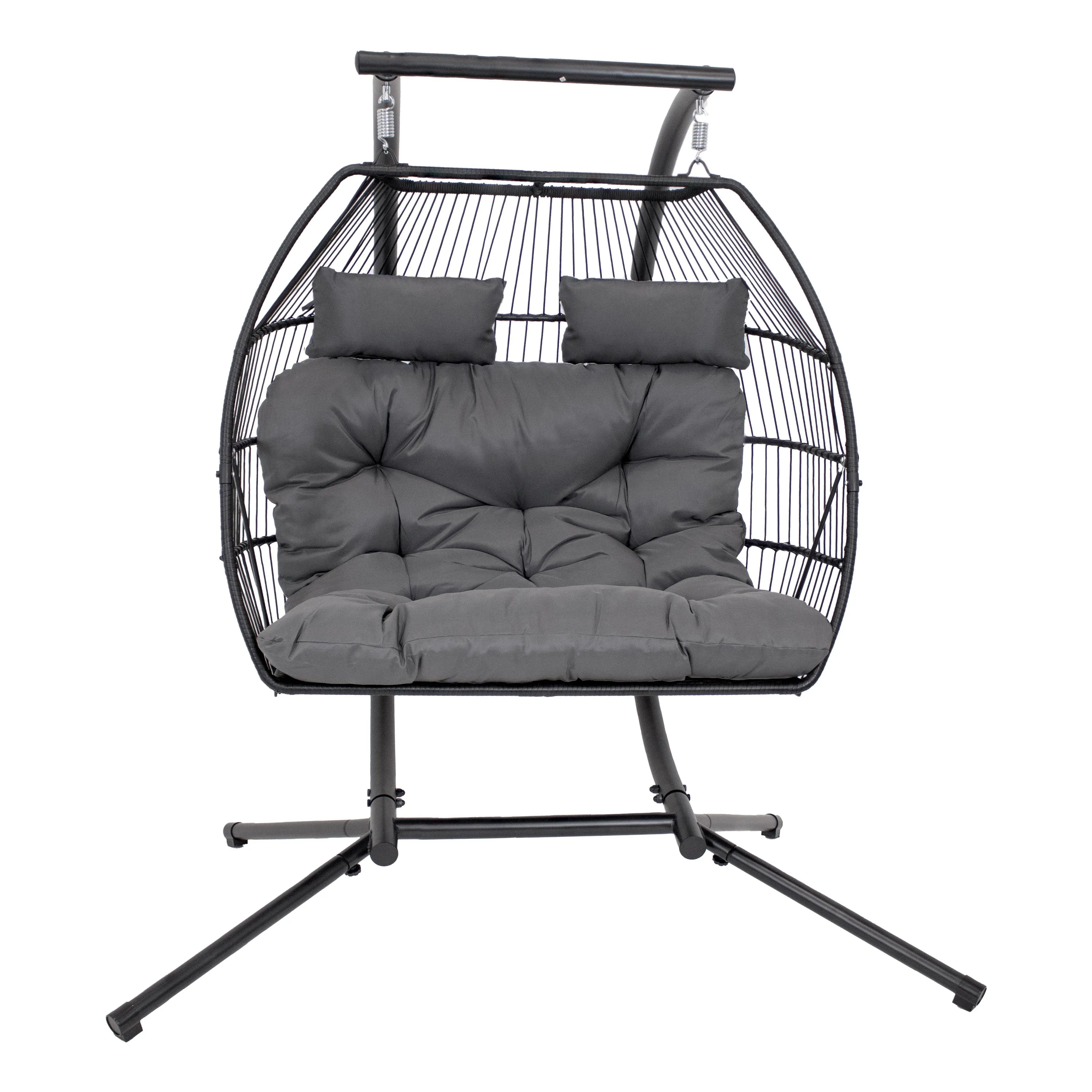 Sunnydaze Andrei Double Hanging Egg Chair with Stand - Dark Gray