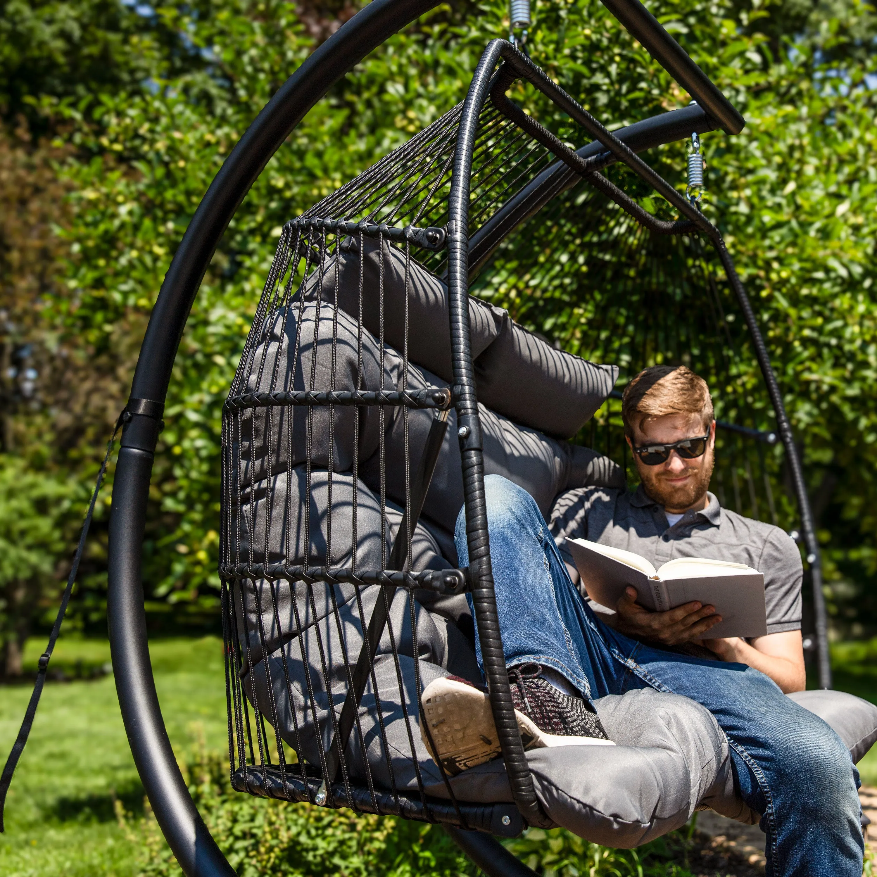 Sunnydaze Andrei Double Hanging Egg Chair with Stand - Dark Gray