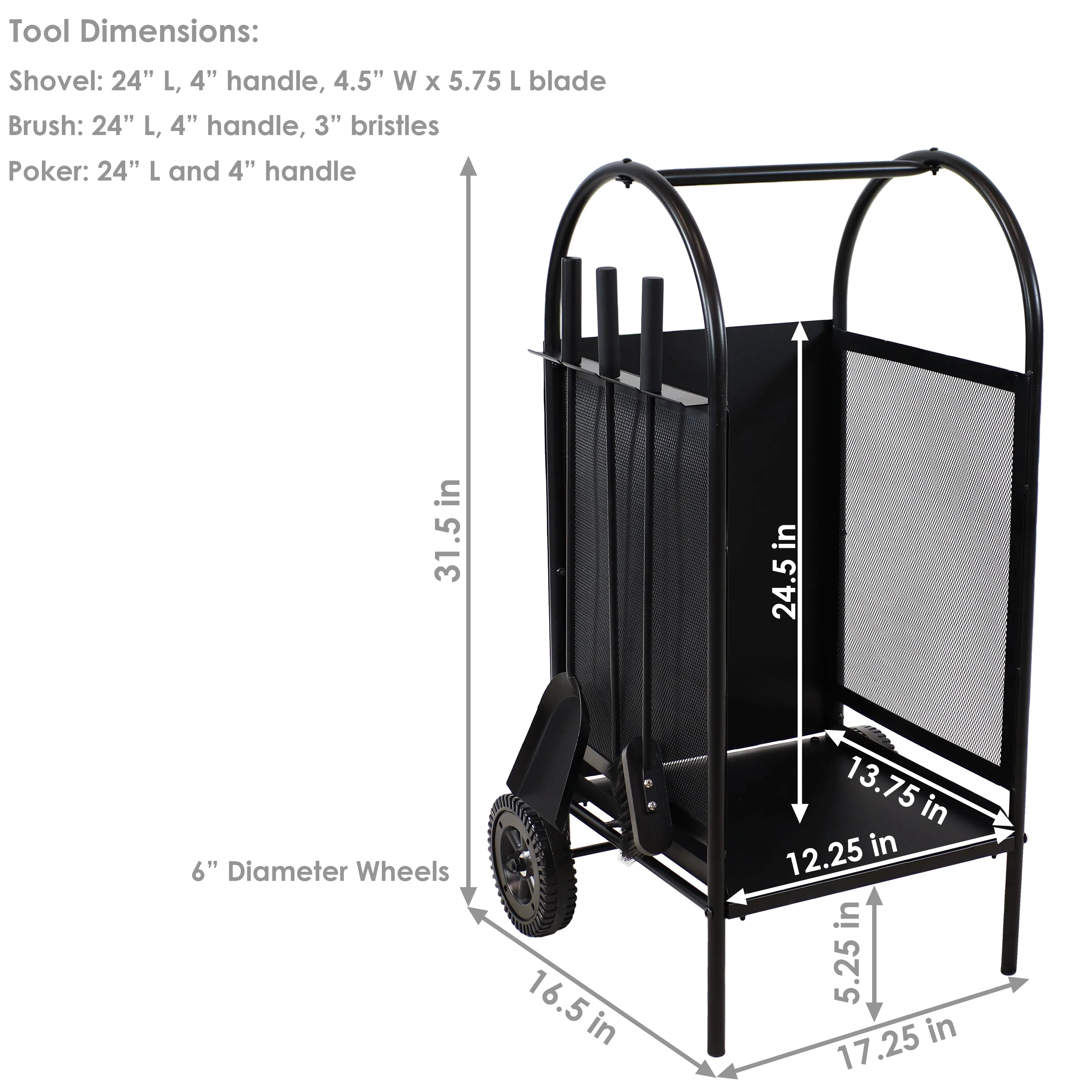 Sunnydaze Firewood Rack on Wheels with Fireplace Tool Set