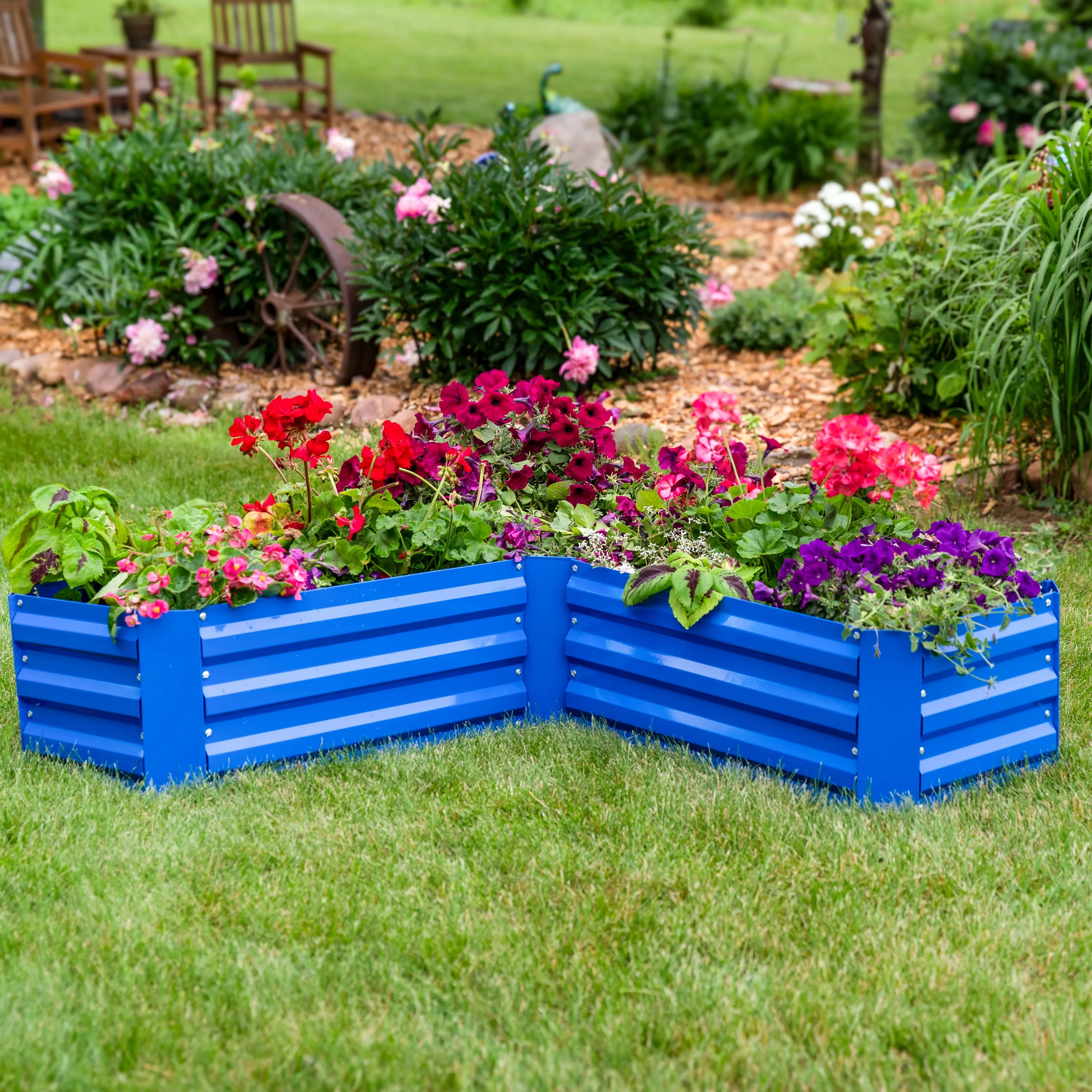 Sunnydaze Galvanized Steel L-Shaped Raised Garden Bed