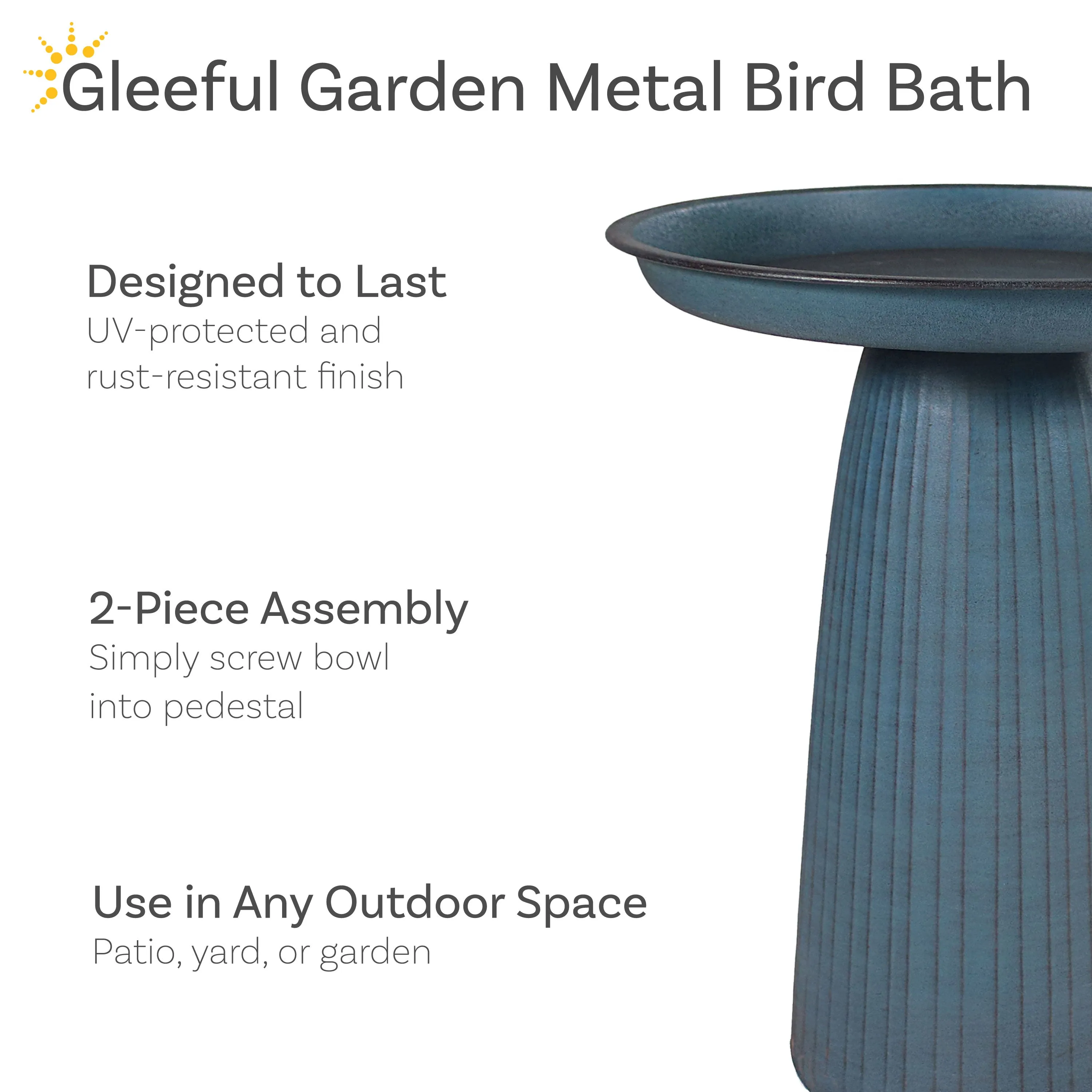 Sunnydaze Gleeful Garden Metal Outdoor Bird Bath - UV-Resistant Finish