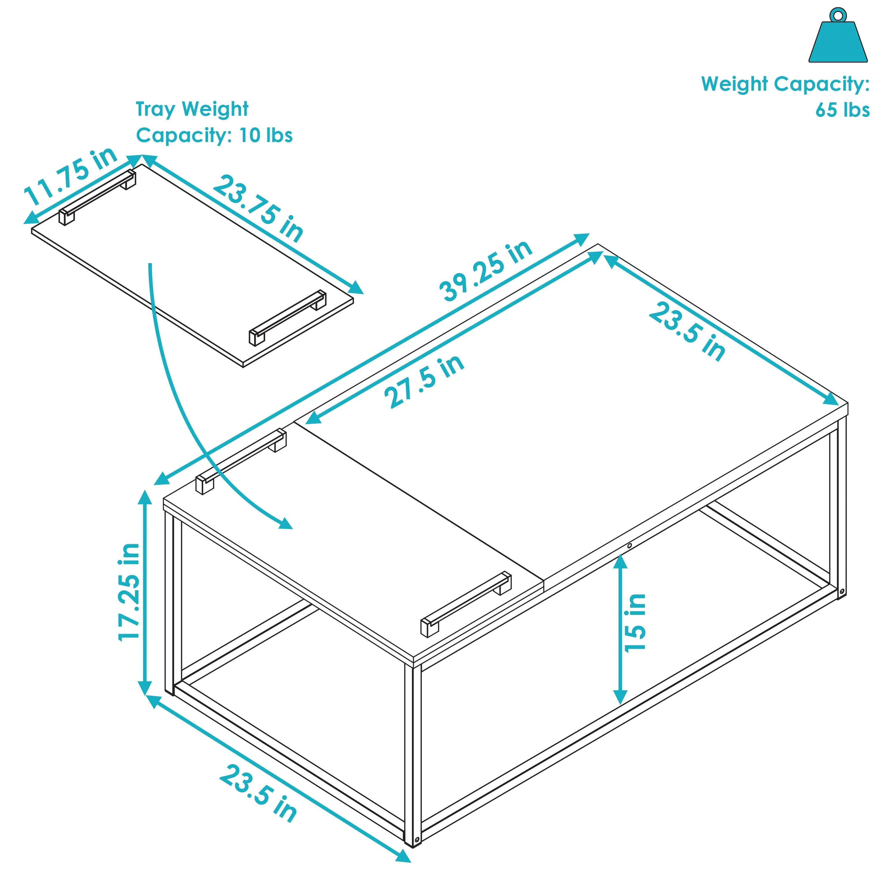 Sunnydaze Industrial Coffee Table with Serving Tray - 39" W