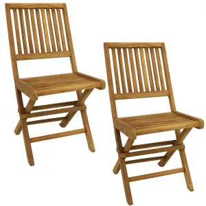 Sunnydaze Nantasket Teak Outdoor Folding Patio Chair with Slat Back - 2 Chairs