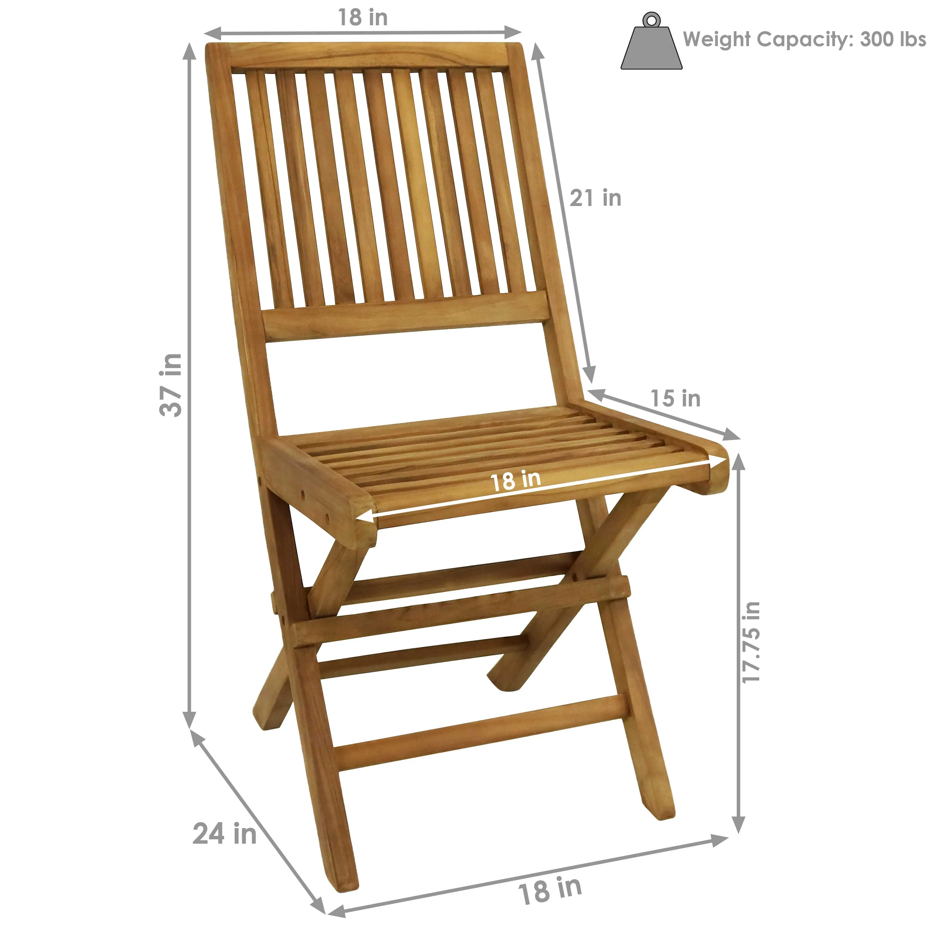 Sunnydaze Nantasket Teak Outdoor Folding Patio Chair with Slat Back - 2 Chairs