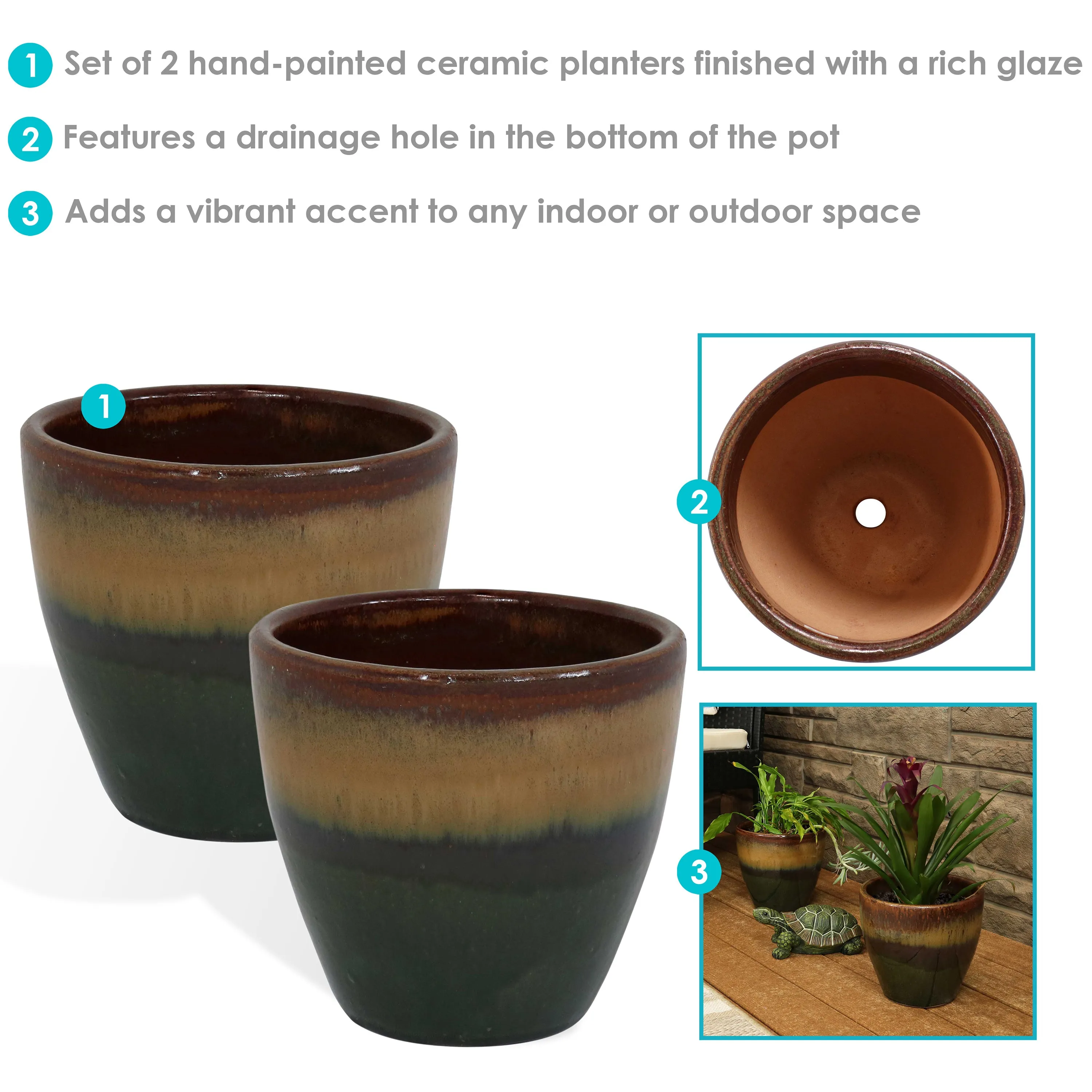 Sunnydaze Resort Ceramic Outdoor Flower Pot Planter