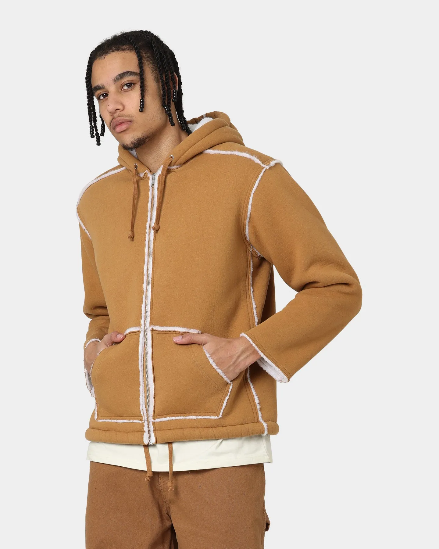 Supreme Faux Shearling Hooded Jacket Brown