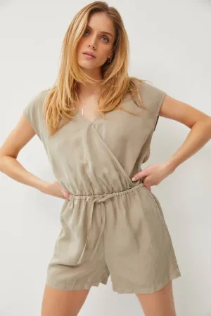 SURPLICE DRAWSTRING SHORT SLEEVE TENCEL ROMPER