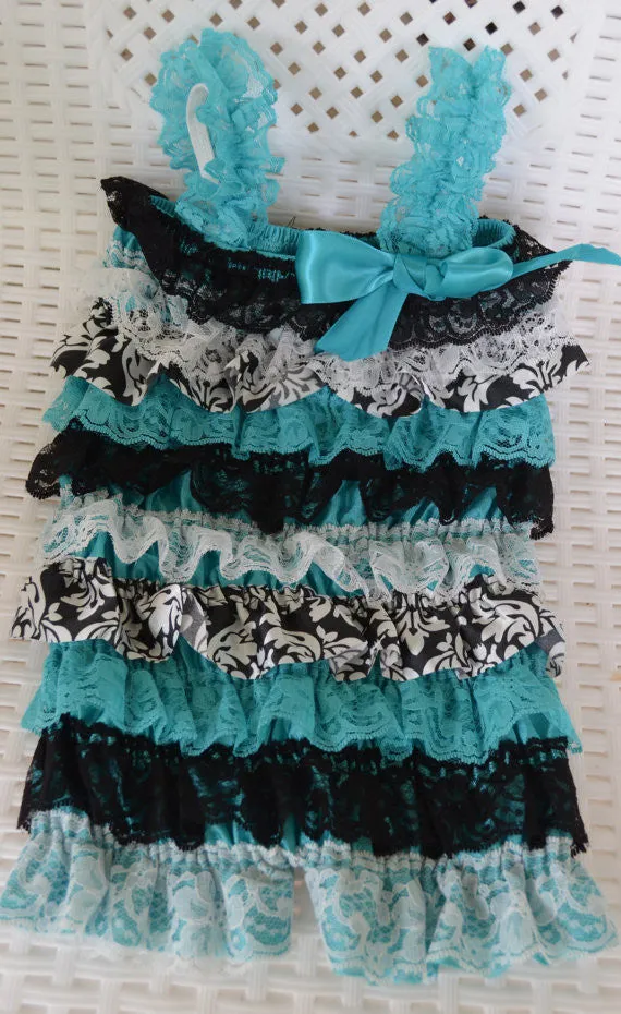 Teal Black and White Damask Playsuit