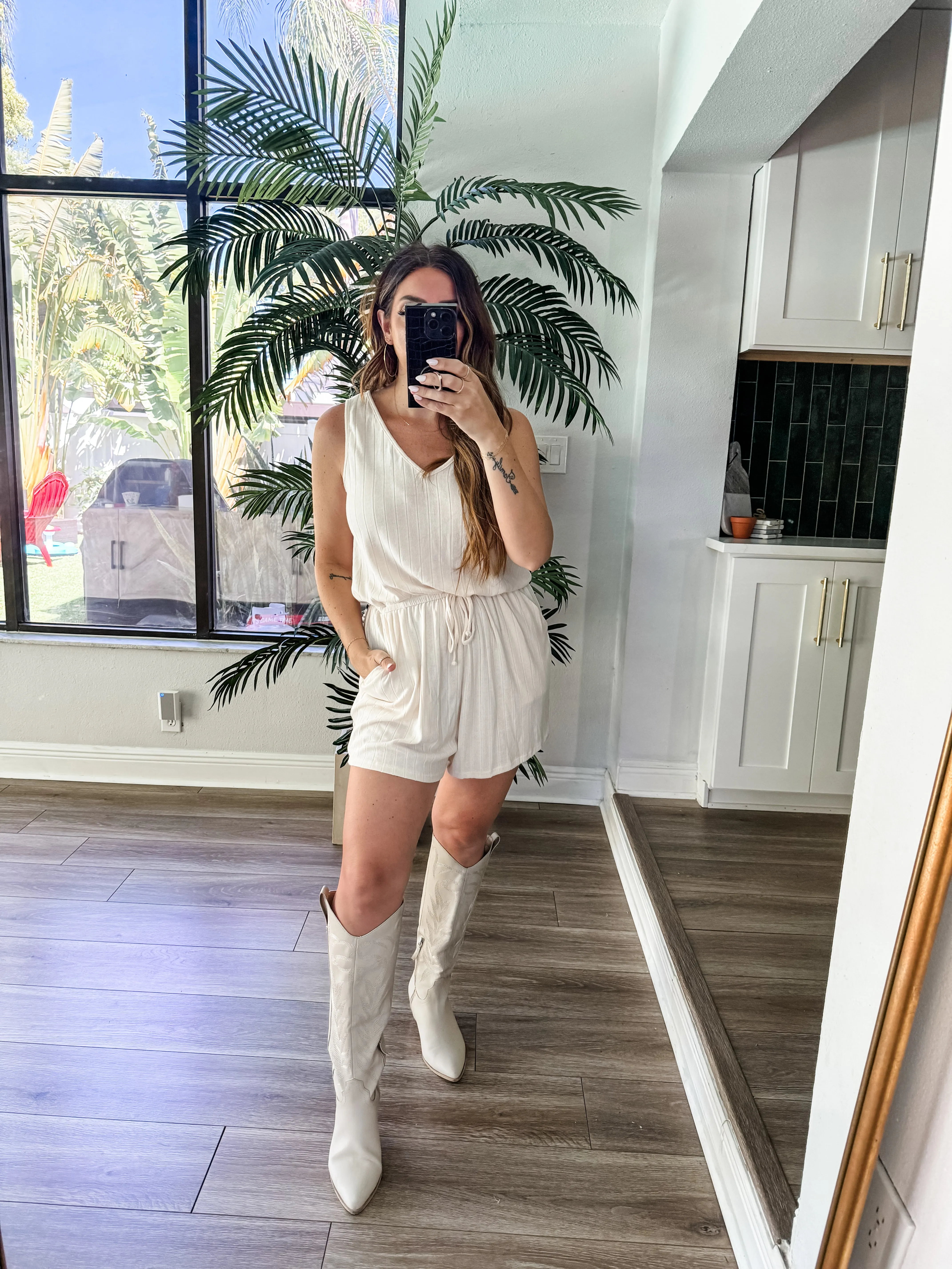 The Cream Ribbed Romper