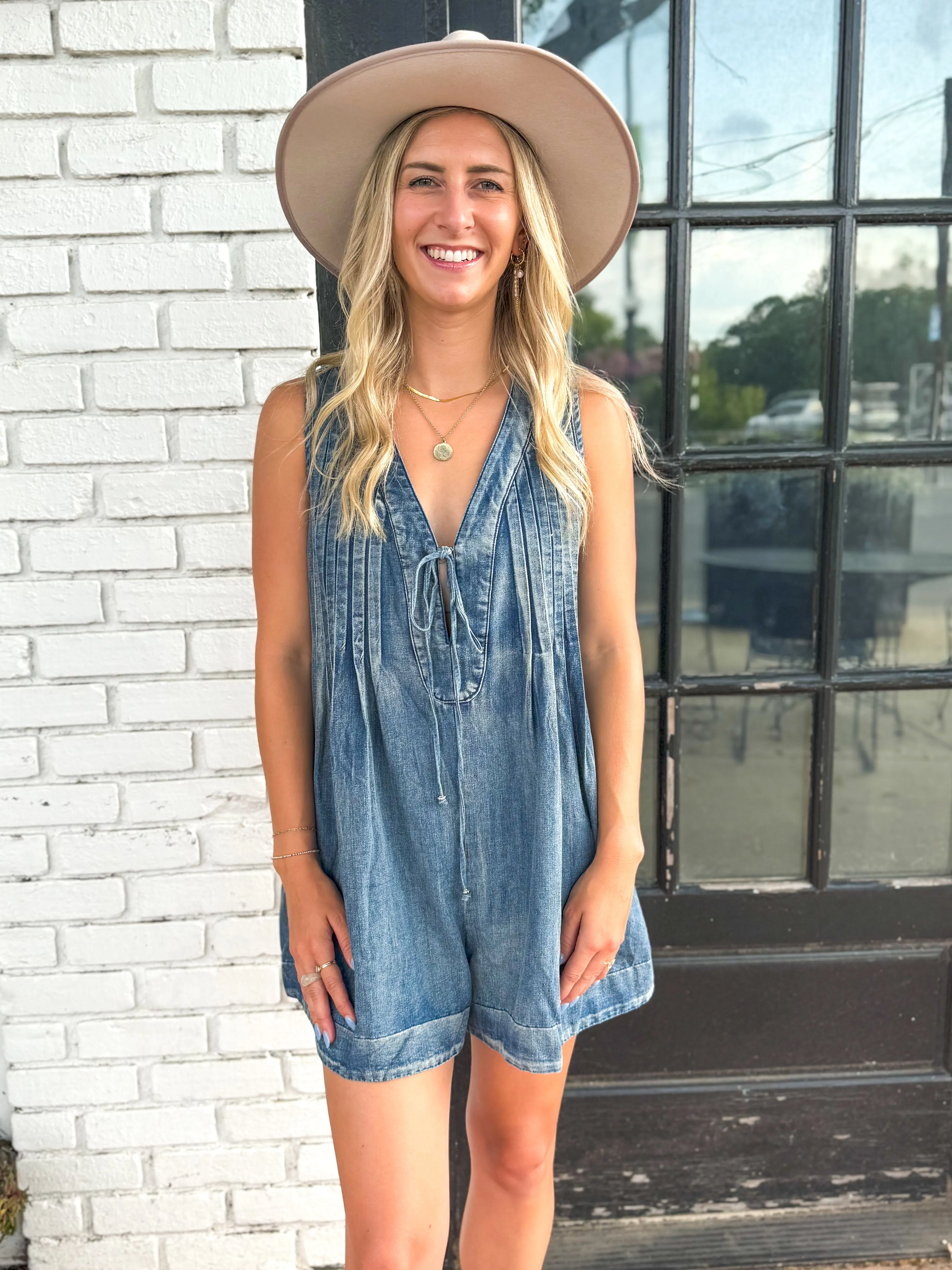 Tied Up Denim Romper