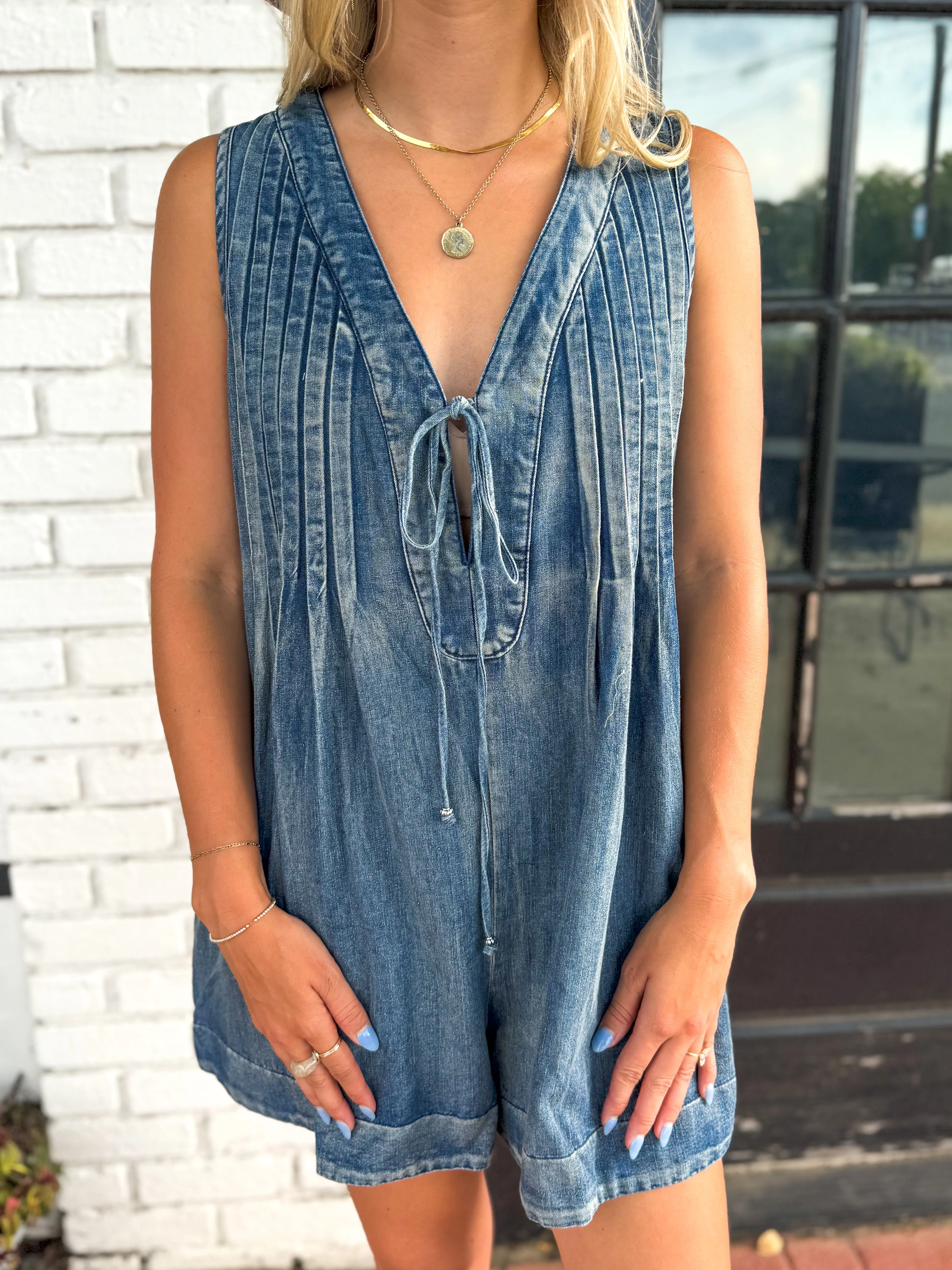 Tied Up Denim Romper