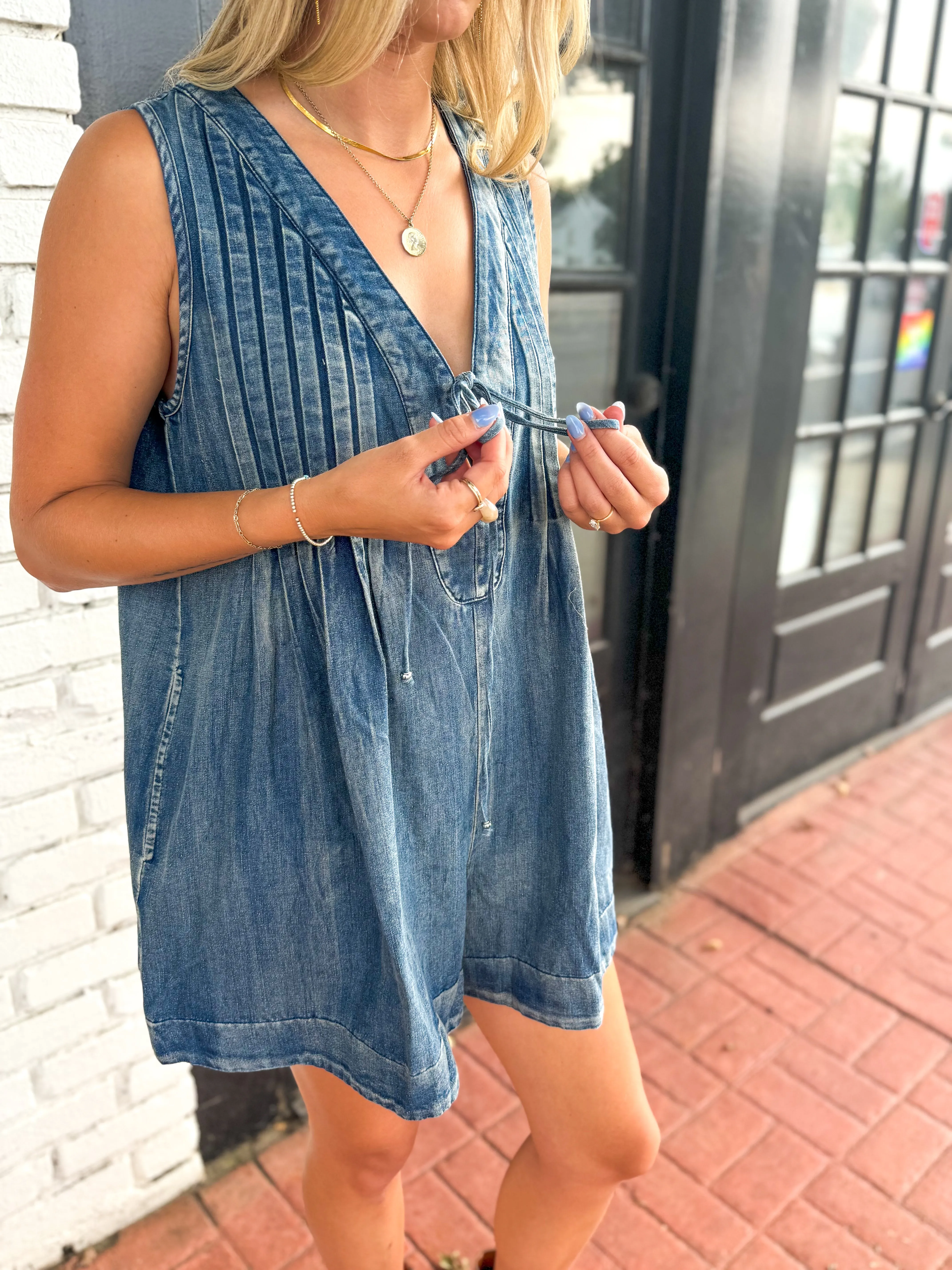 Tied Up Denim Romper