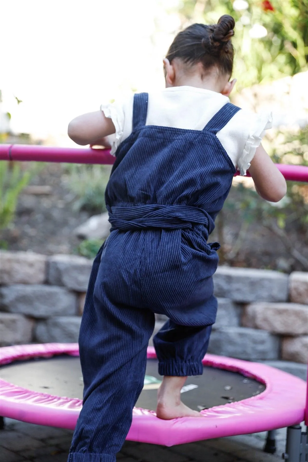 Toddler Girls Navy Corduroy Self-Tie Belt Contrast Button Details Overall /2-2-2-2