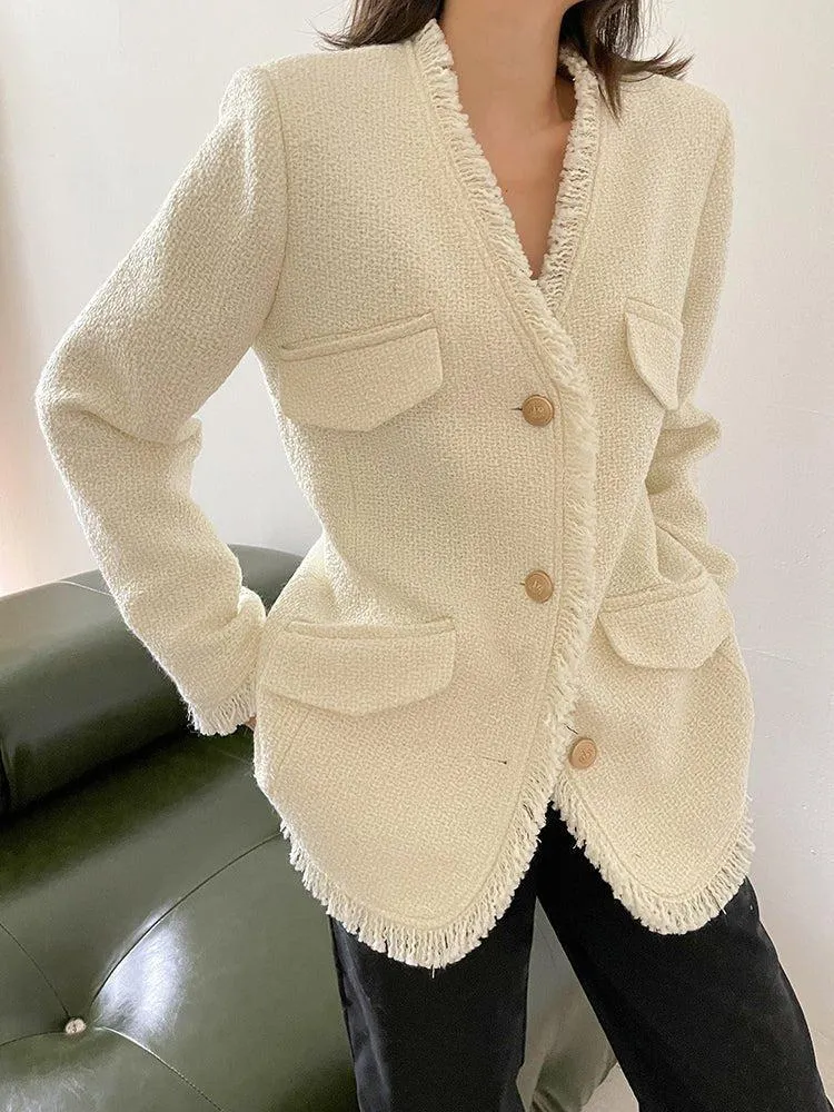 Tweed Cardigan Blazer Jacket Coat 2 Colors Black White