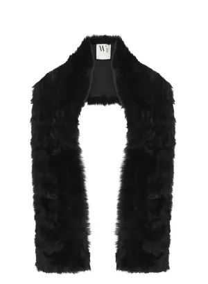 Upper West Scarf in Italian Long Hair Black Shearling