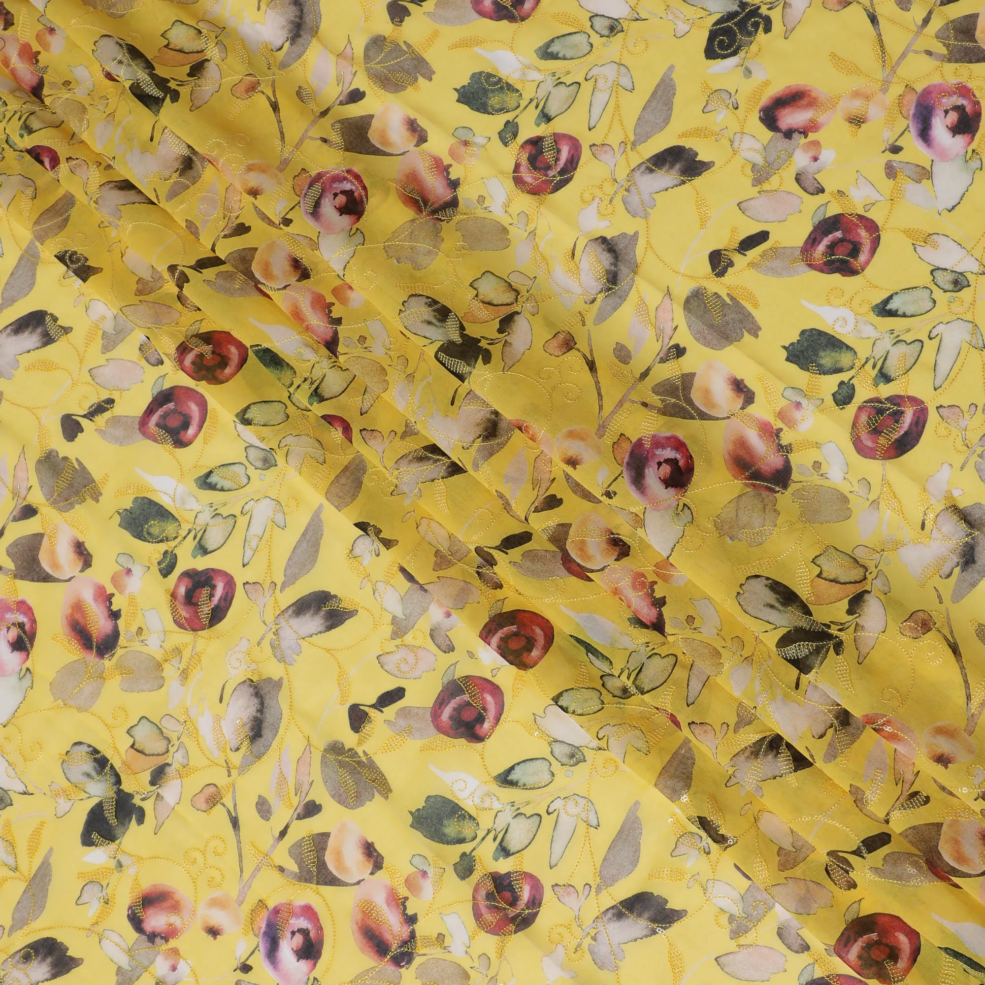 Vibrant Yellow Premium Cotton Voile Fabric with Delicate Floral Print - Traditional Thobe Material, 140 cm Wide-D20221