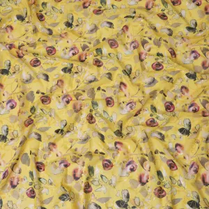 Vibrant Yellow Premium Cotton Voile Fabric with Delicate Floral Print - Traditional Thobe Material, 140 cm Wide-D20221