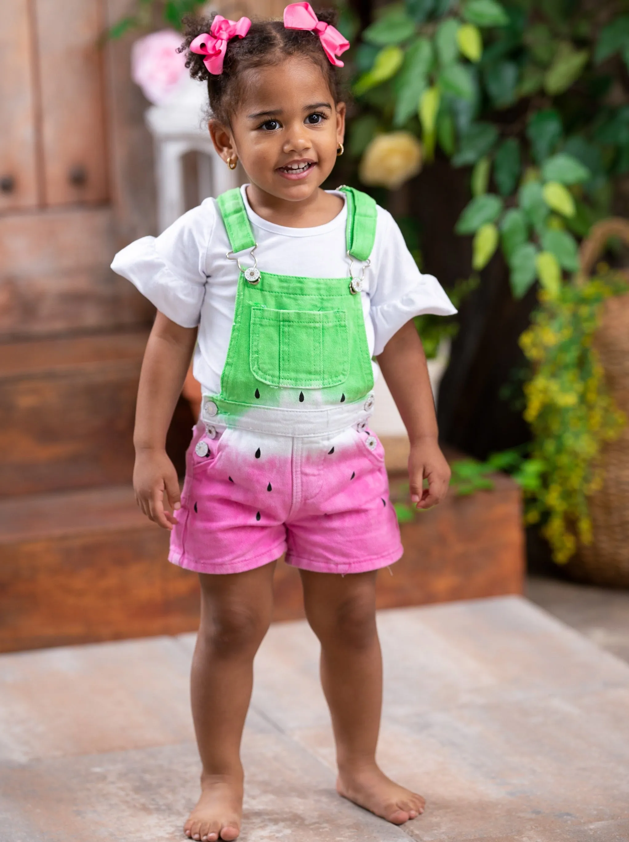 Watermelon Seeds Denim Overall Short Set