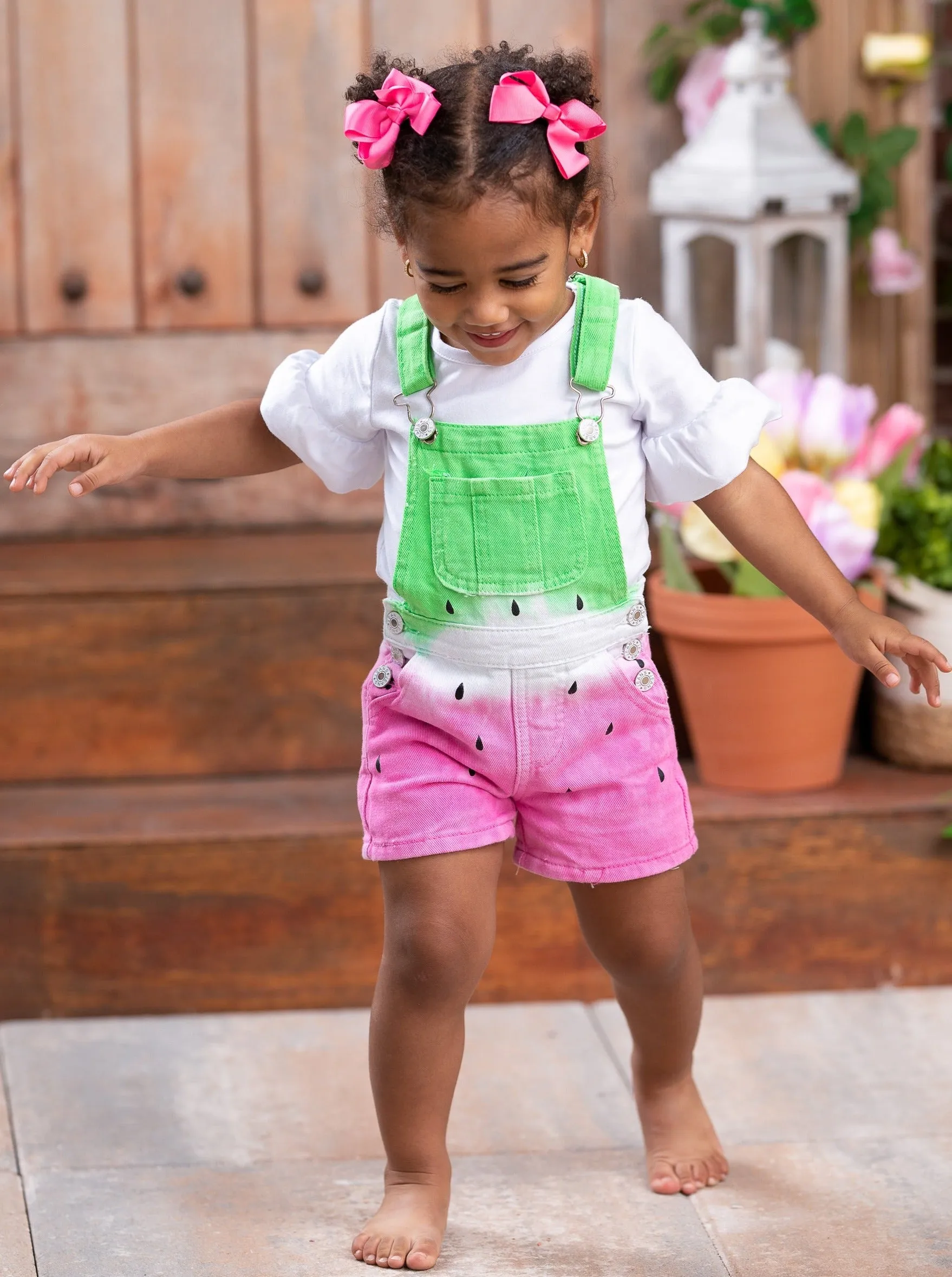 Watermelon Seeds Denim Overall Short Set