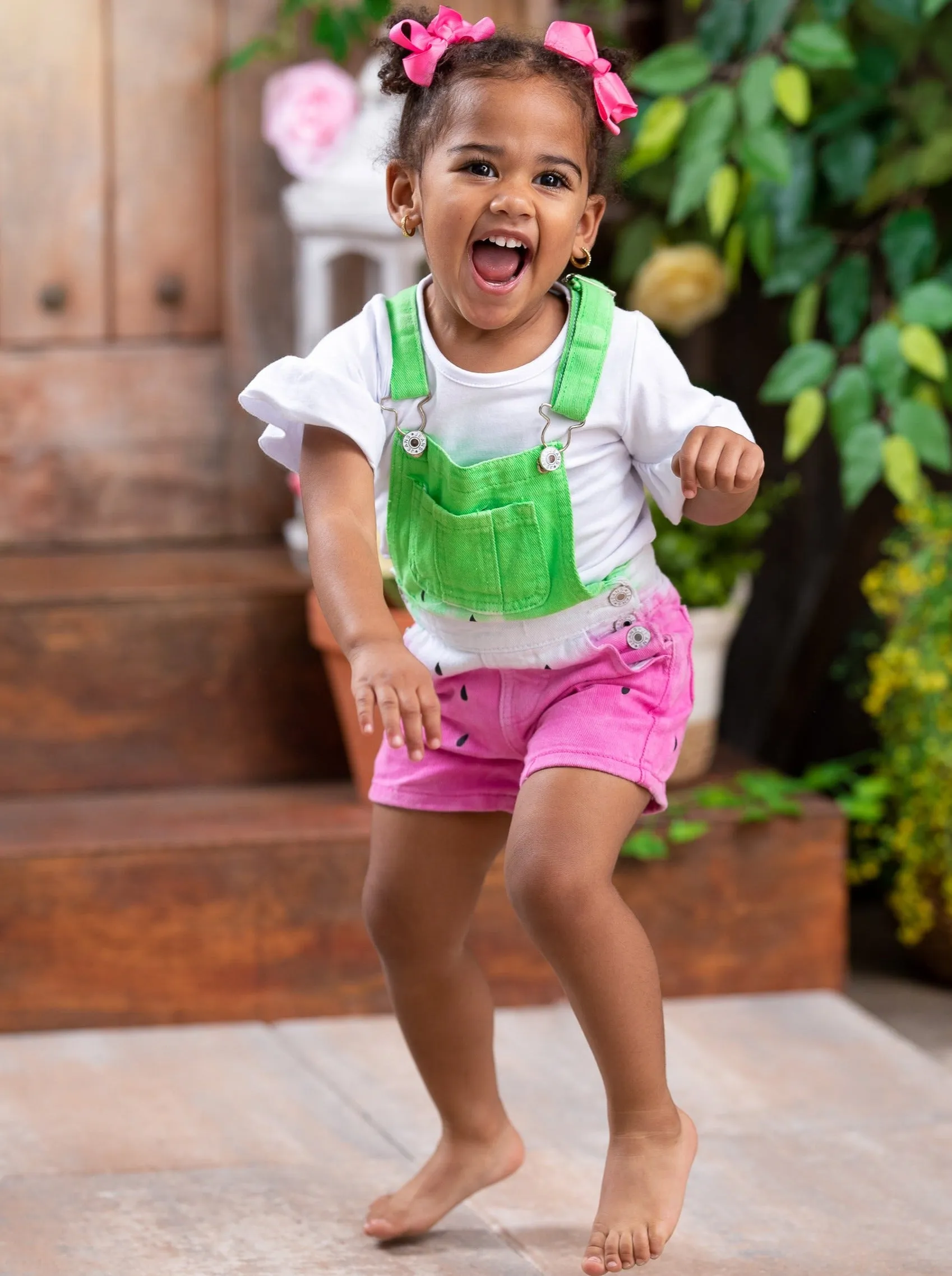 Watermelon Seeds Denim Overall Short Set