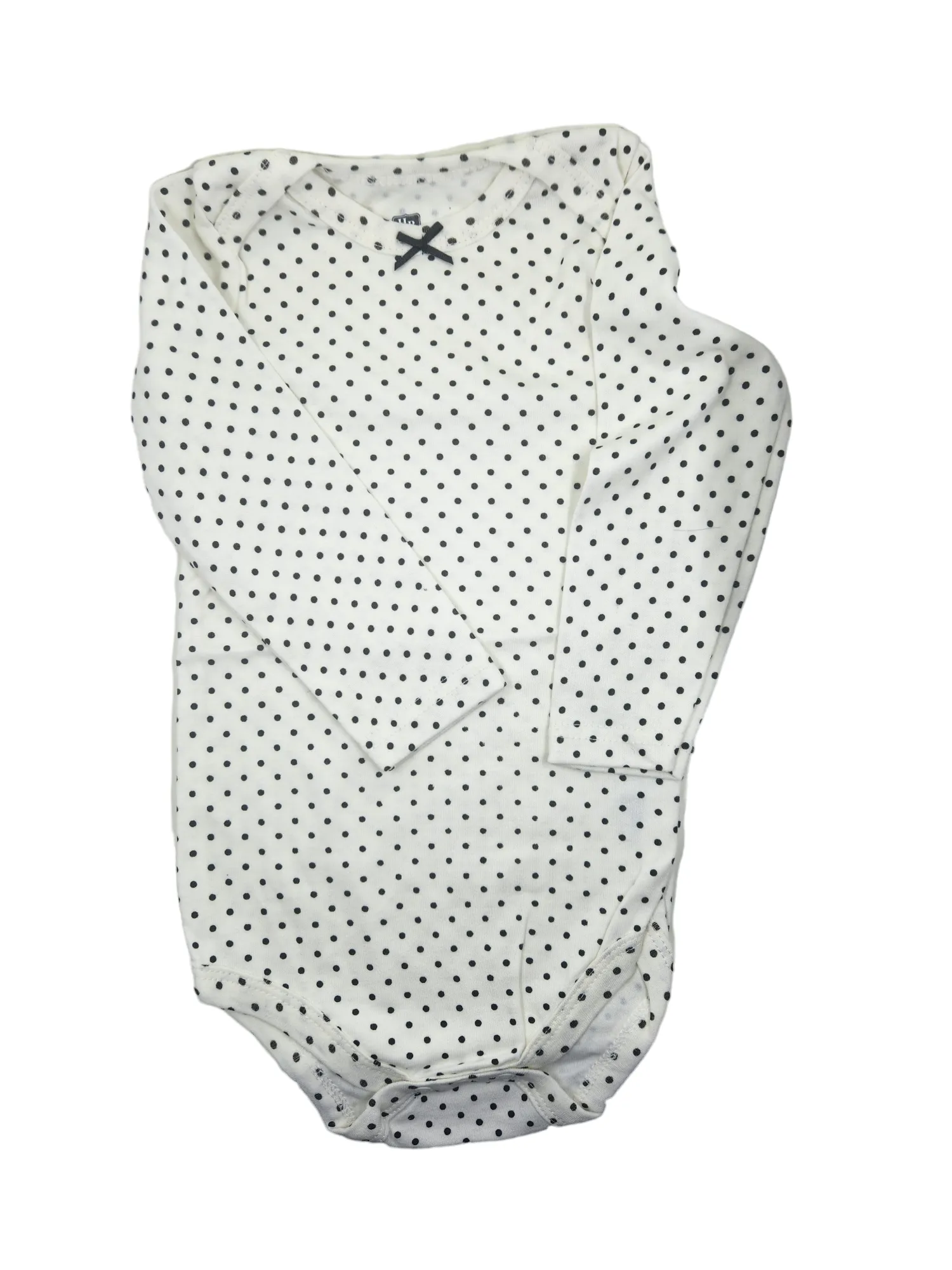 White   Black Polka Dot Long Sleeve Romper