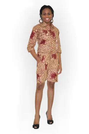 Wine and Beige African Print Romper