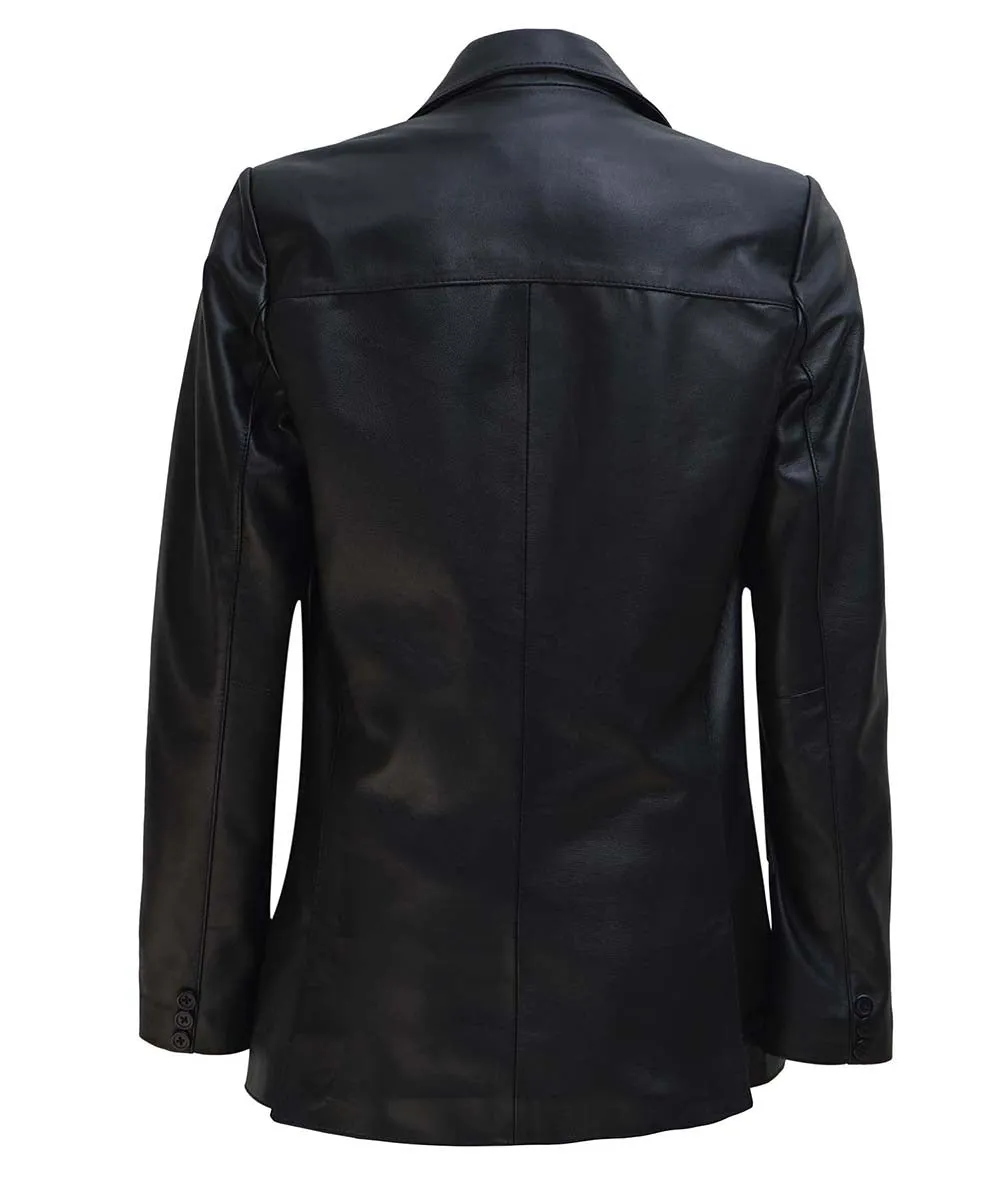 Womens Black Leather Blazer  Two Button Style