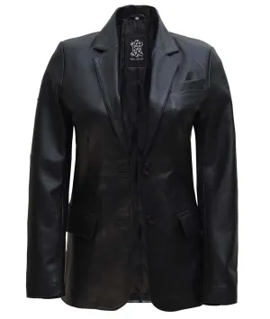 Womens Black Leather Blazer  Two Button Style