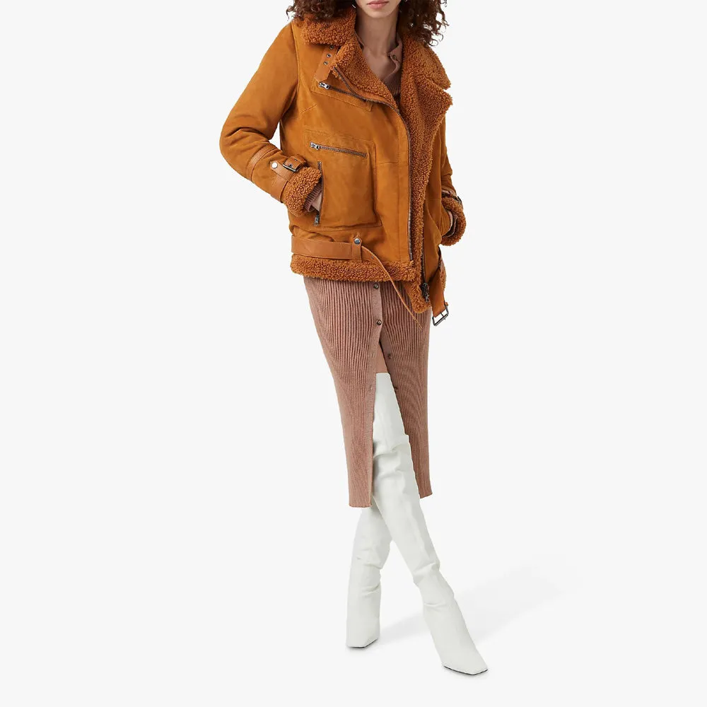 Women's Ginger Sheepskin Shearling Leather Jacket