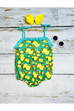 Yellow lemons & cheetah print baby romper XCH0999-1H