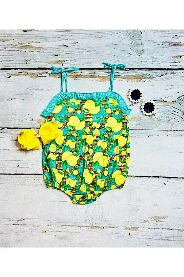 Yellow lemons & cheetah print baby romper XCH0999-1H